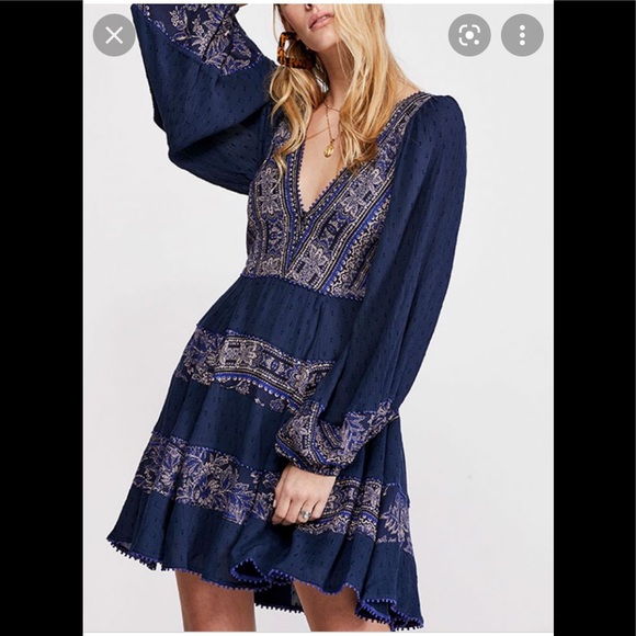 Free People | My Love Navy Floral Gauze Mini Dress - Picture 4 of 15